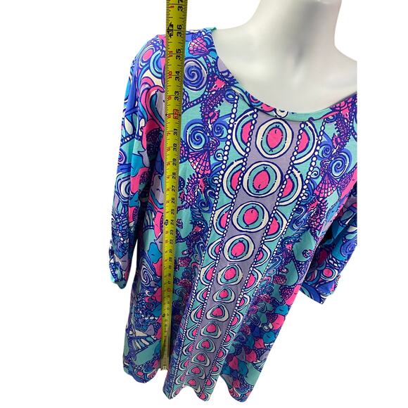 Lilly Pulitzer | Women's 3/4 Sleeve Colorful Linden Dress Sea Jewels Size Large - Picture 4 of 11
